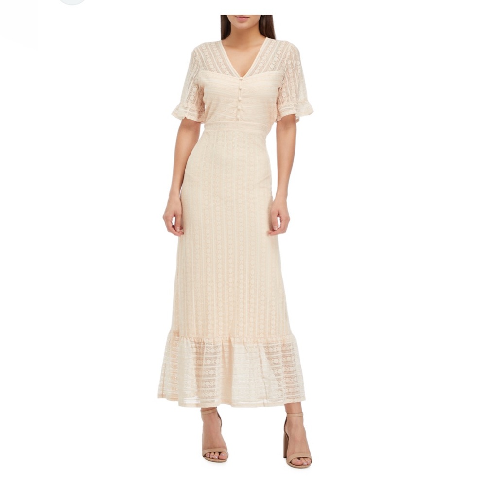 NWT BCBGMAXAZRIA pale blush lace maxi dress cottagecore bohemian prairie